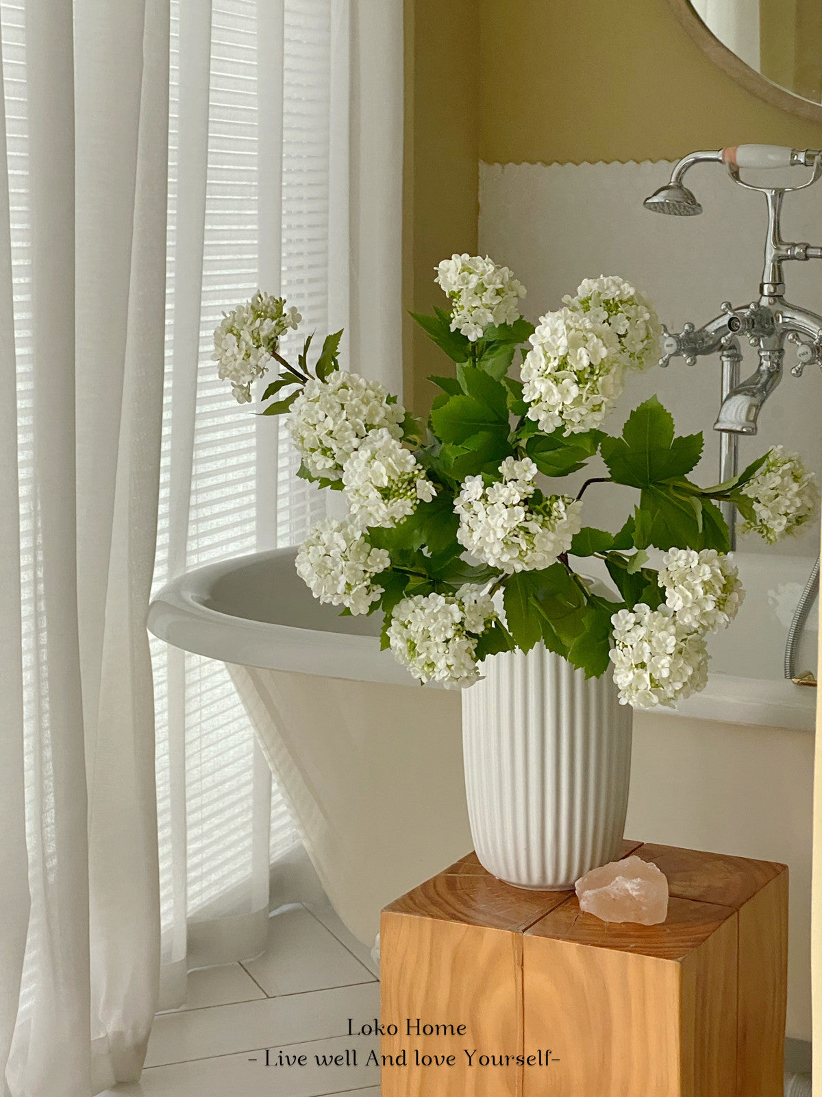 5 Stems Faux Snowball Flower in Creamy White - 31"