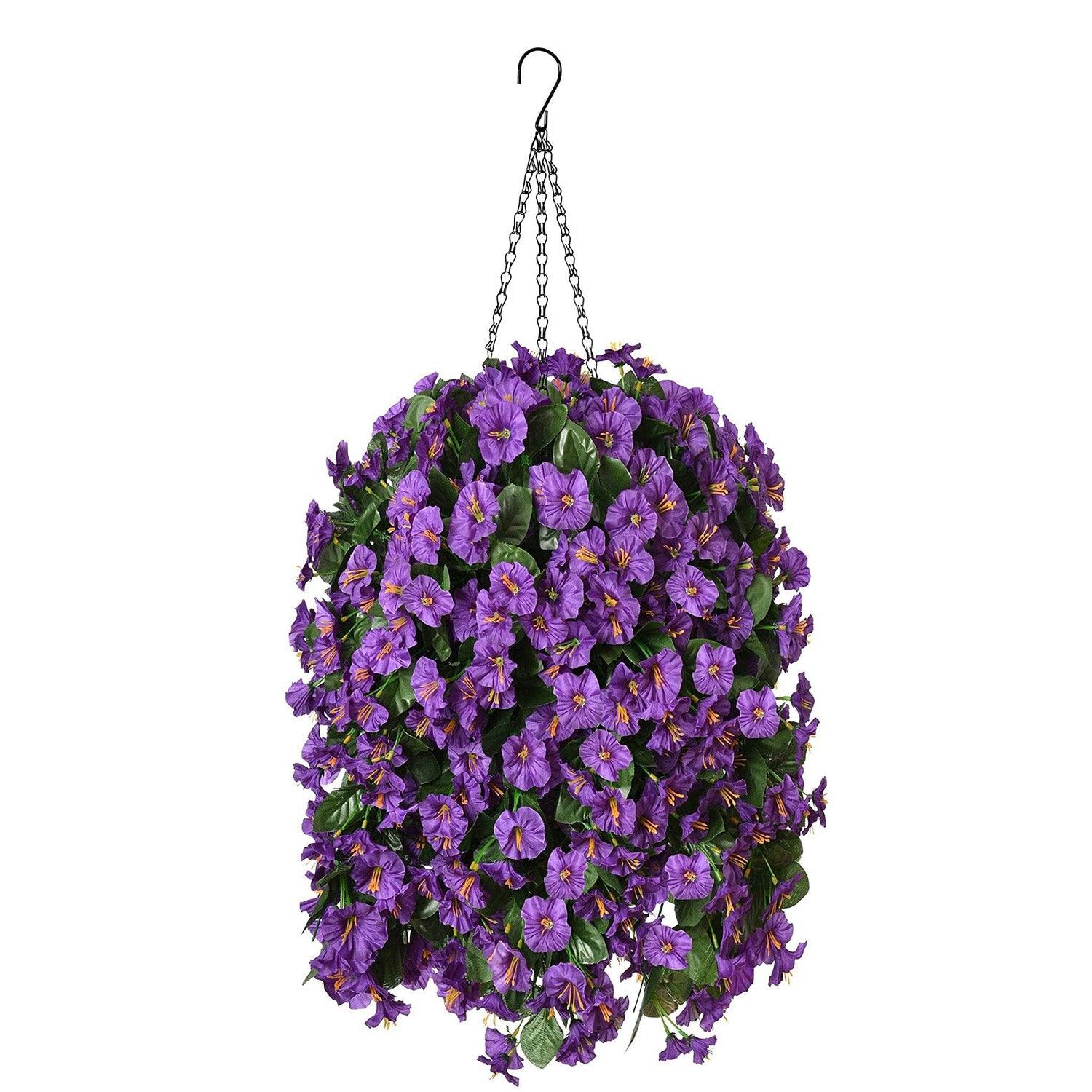 Morning Glory Hanging Basket 4 branches Silk Flowers - 35" Purple Flowers