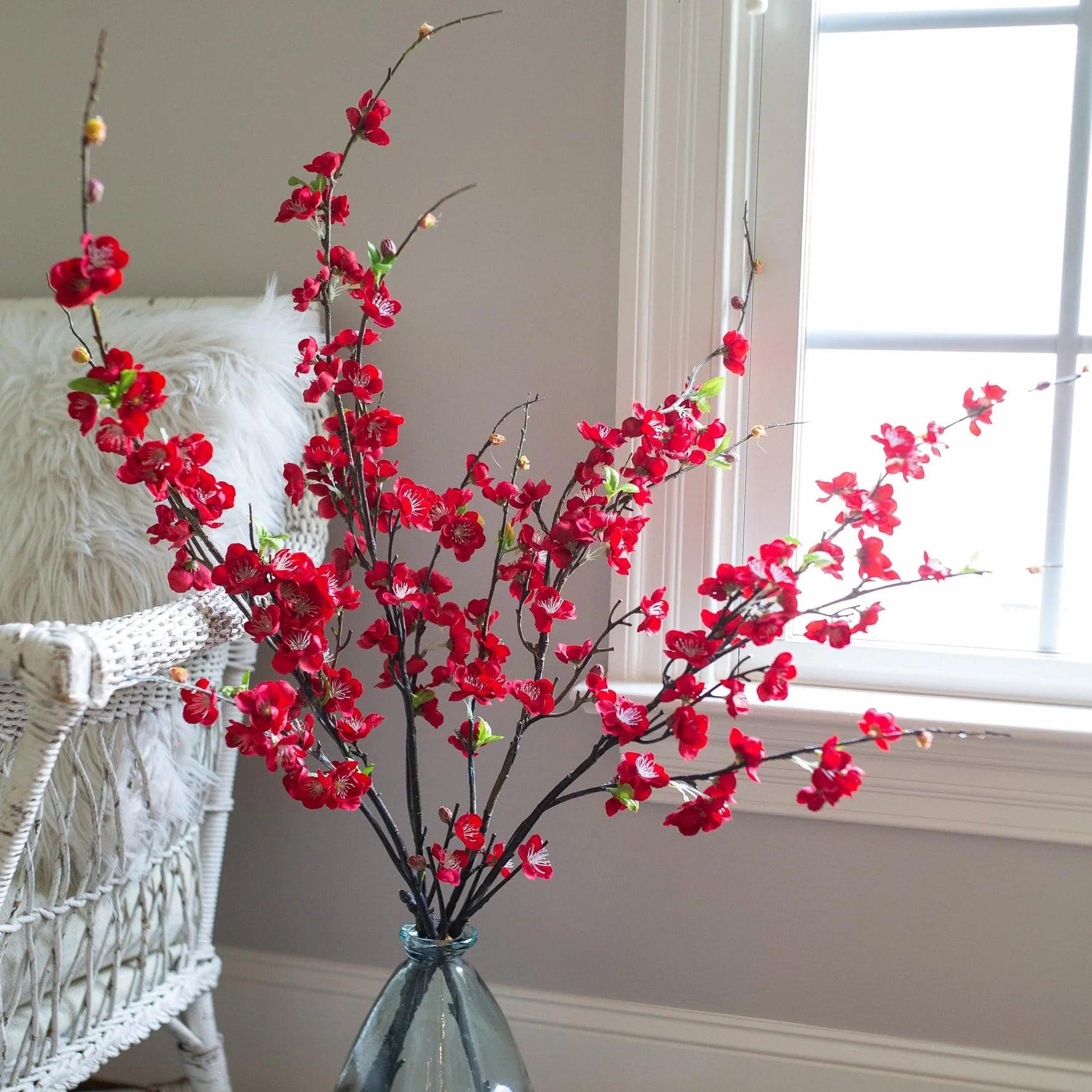 47” Faux Silk Plum Blossom Branches 4pcs - White - HyeFlora