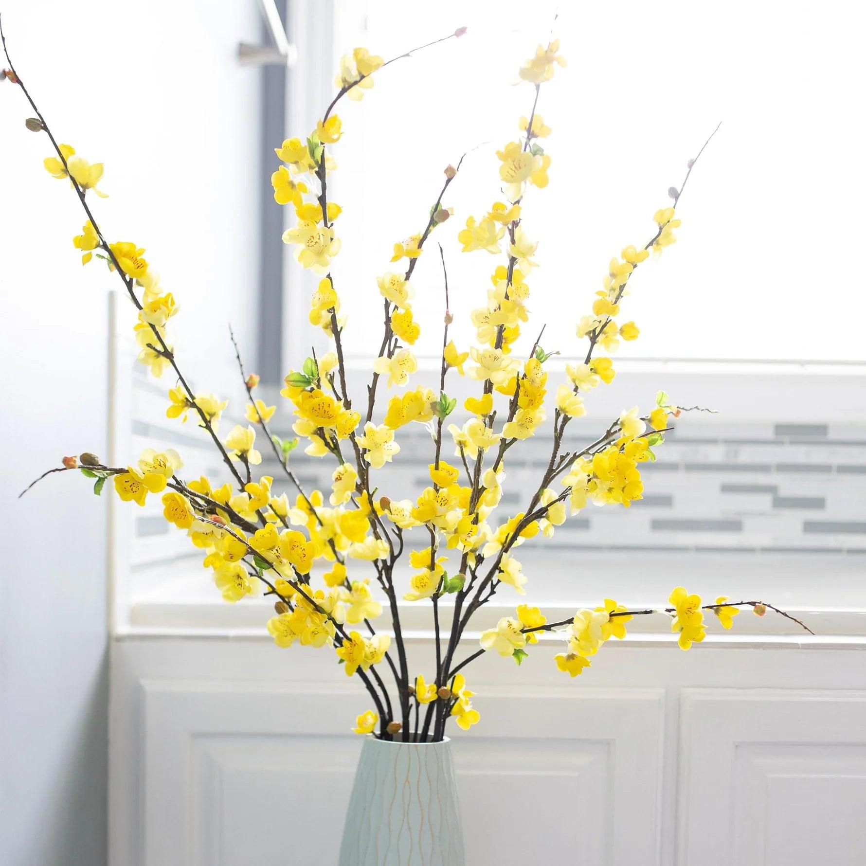 47” Faux Silk Plum Blossom Branches 4pcs - White - HyeFlora