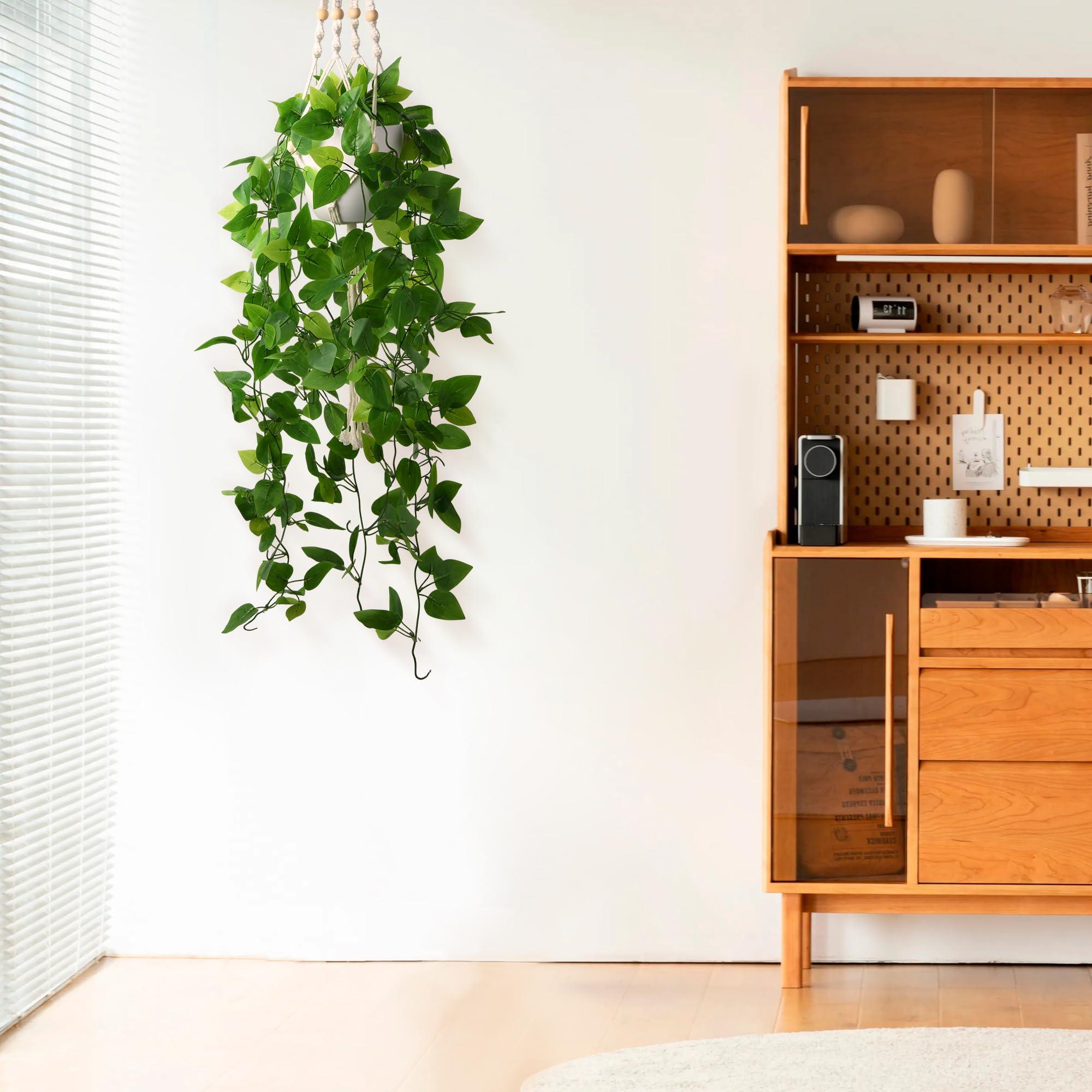 2Pac Fake Ivy Vine With Hanging Pot & Macrame Hanger - HyeFlora