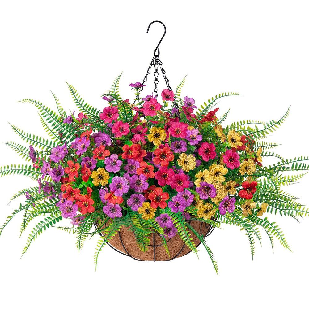 Silk Daisy Flowers and Fern Hanging Baskets - Mix Color - HyeFlora