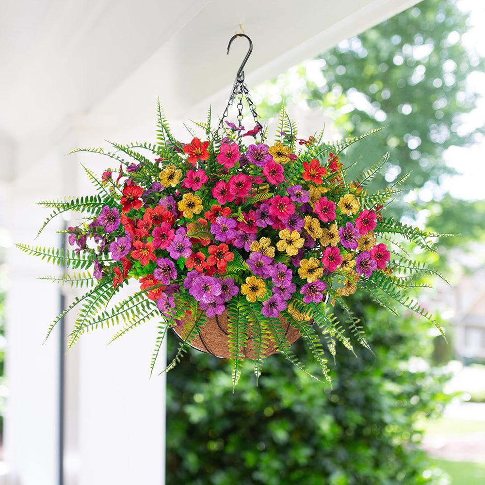hanging basket mixed plants Silk Daisy Flowers and Fern Hanging Baskets