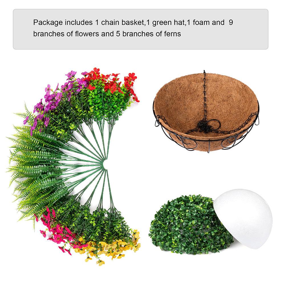 Silk Daisy Flowers and Fern Hanging Baskets - Mix Color - HyeFlora