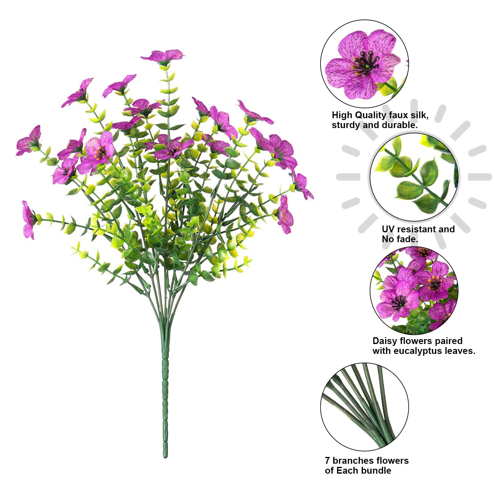 Silk Daisy Flowers on Eucalyptus Stems with Artificial Fern Accents - 14" - HyeFlora