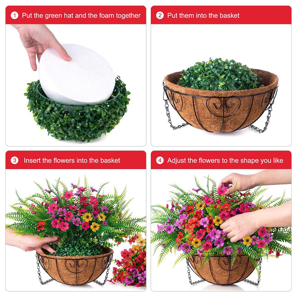 Silk Daisy Flowers and Fern Hanging Baskets - Mix Color - HyeFlora