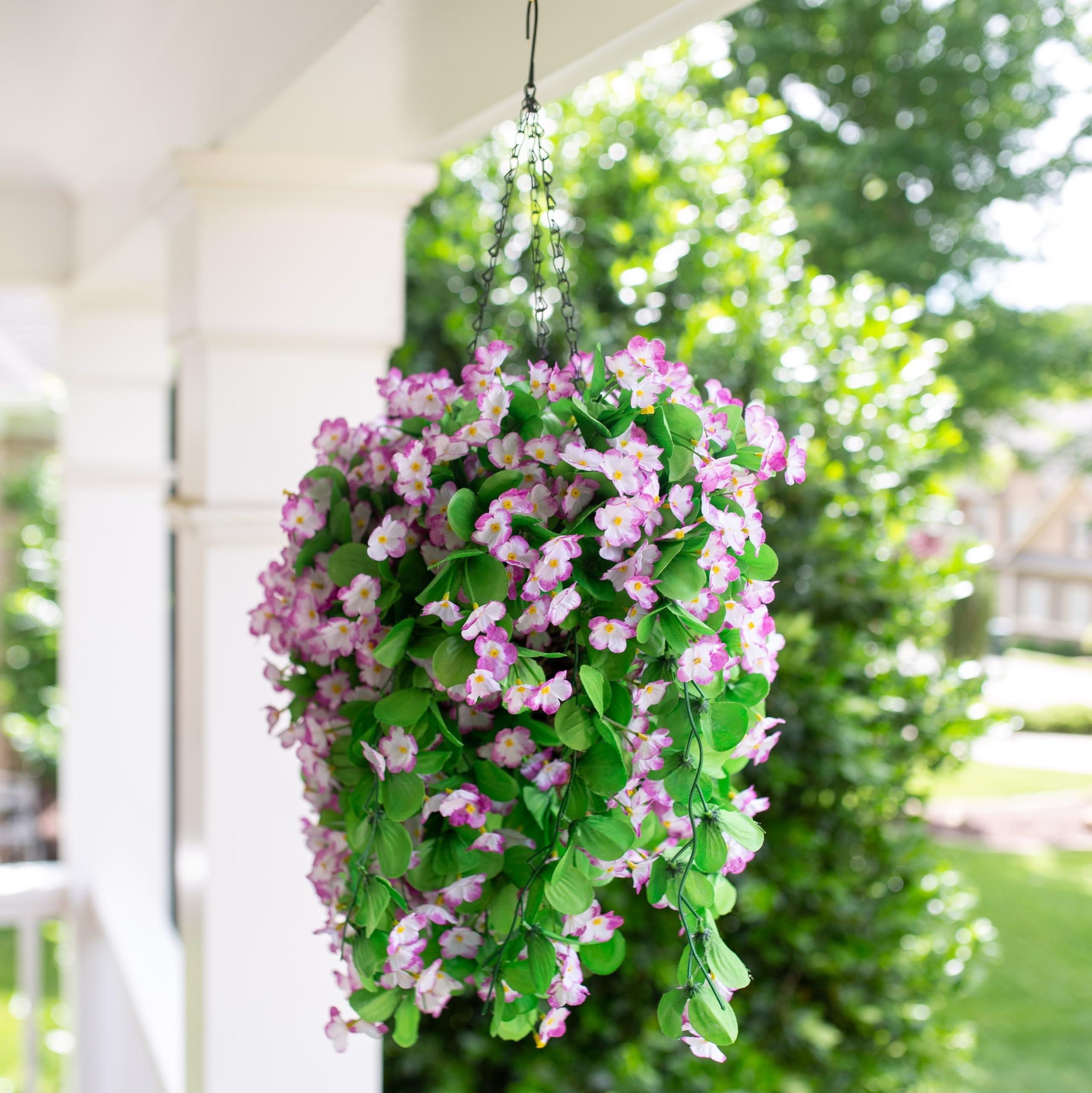 35" Faux Silk Morning Glories with Hanging Basket- Violet - HyeFlora