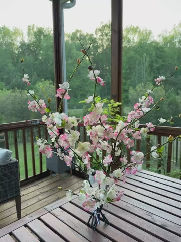 47” Faux Silk Plum Blossom Branches 4pcs - White