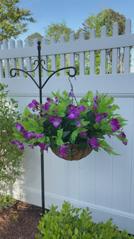 17" Faux Silk Azalea with Hanging Basket- Purple