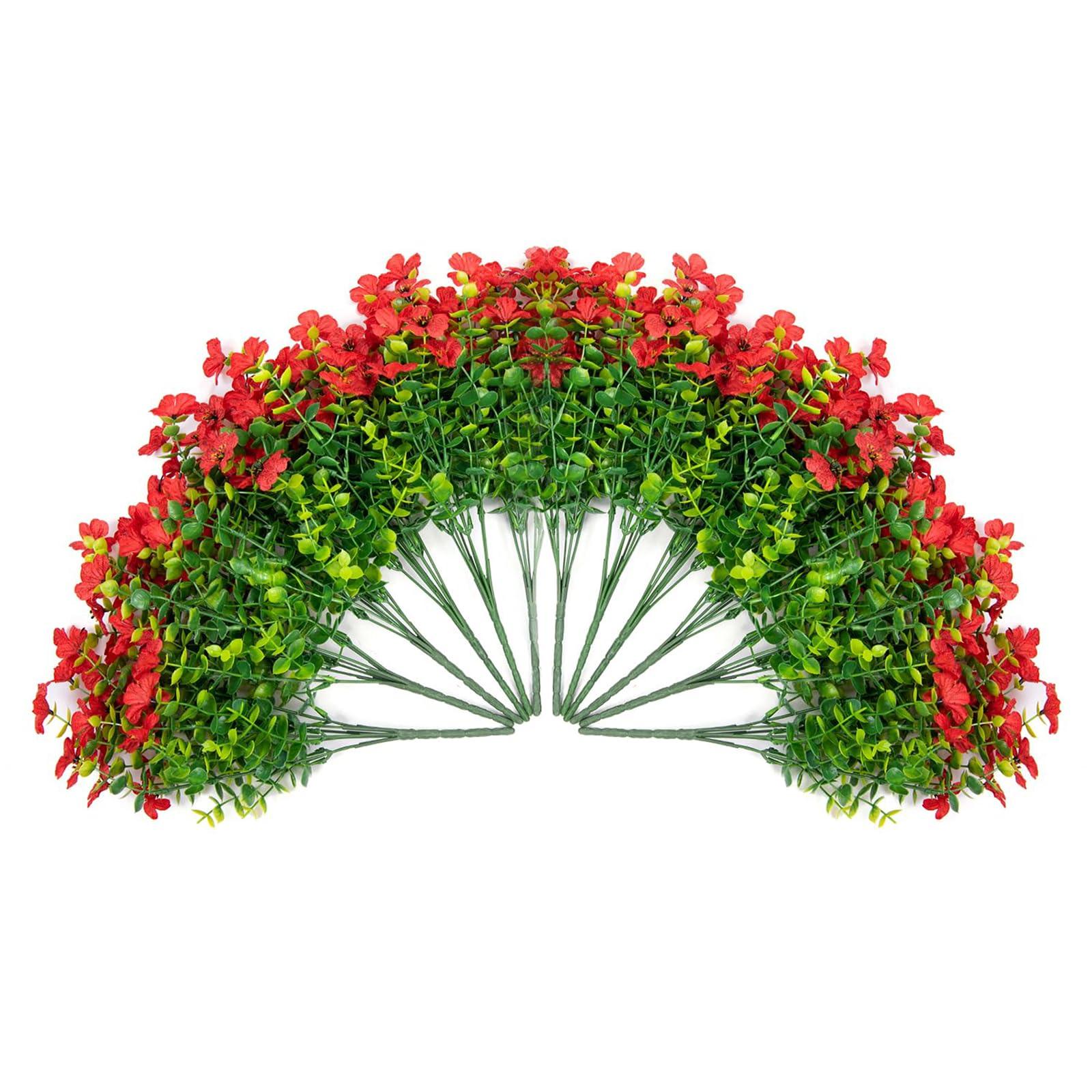 14" Silk Daisy with Eucalyptus 12 Bundles- Red - HyeFlora
