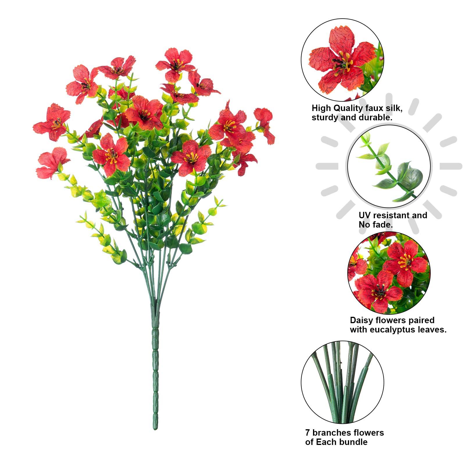 14" Silk Daisy with Eucalyptus 12 Bundles- Red Blue - HyeFlora