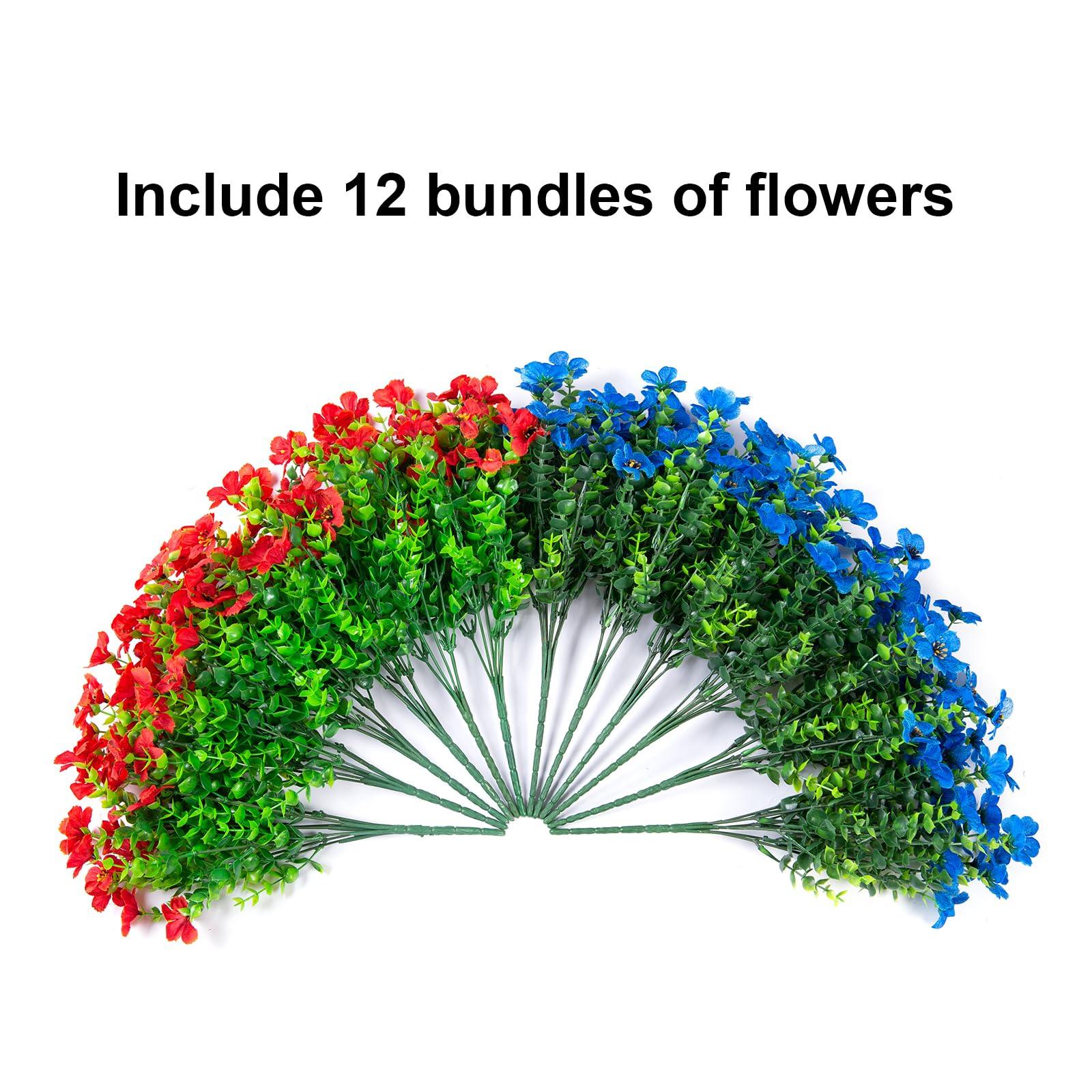 14" Silk Daisy with Eucalyptus 12 Bundles- Red Blue - HyeFlora
