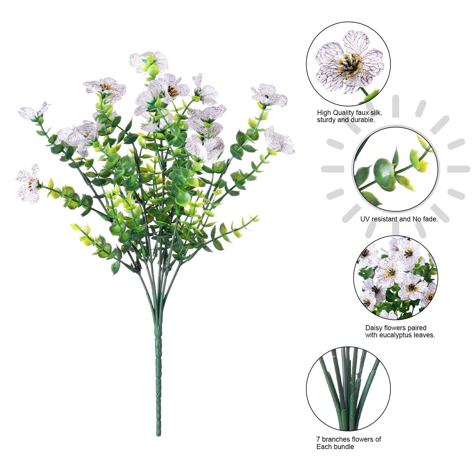14" Silk Daisy with Eucalyptus 12 Bundles- White - HyeFlora