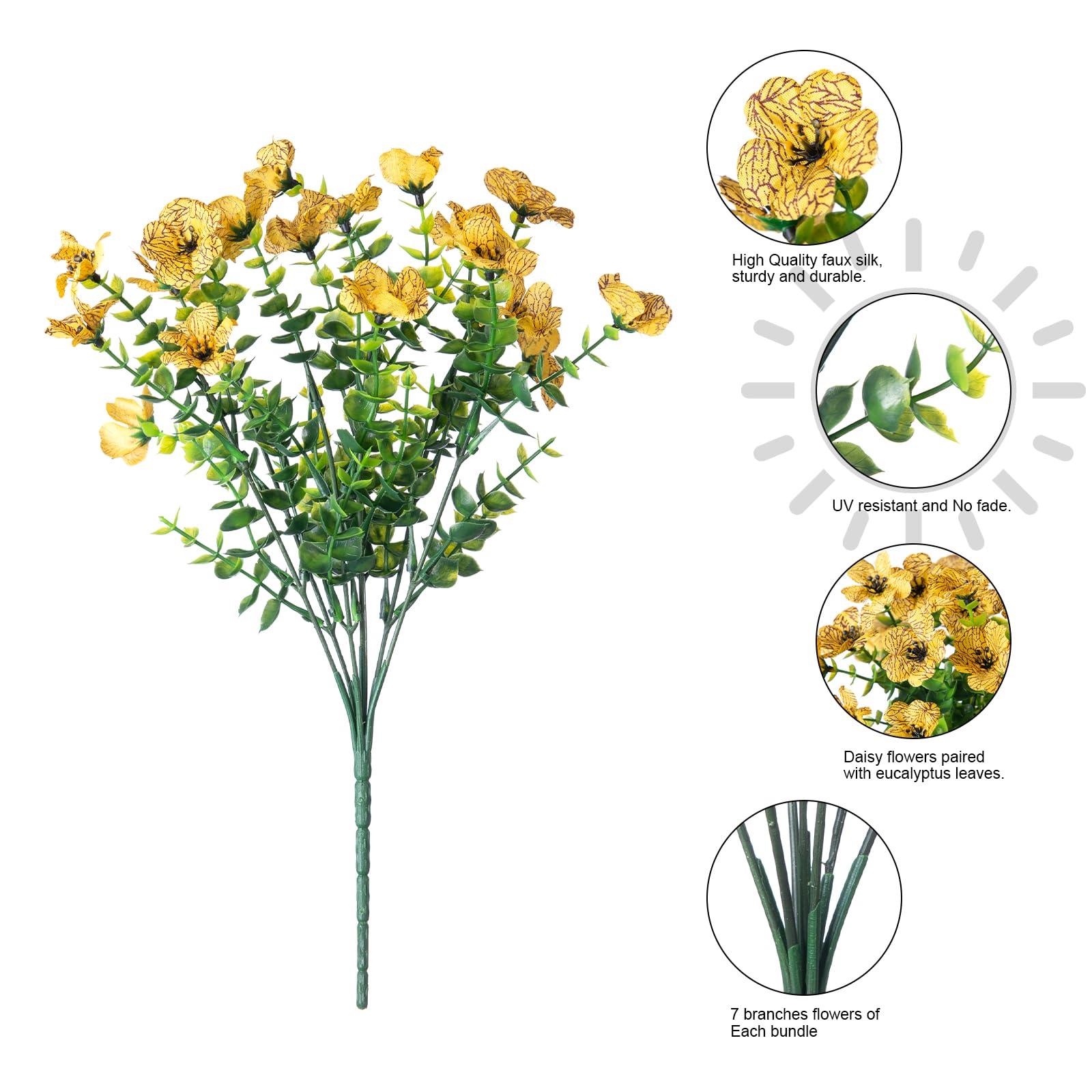 14" Silk Daisy with Eucalyptus 12 Bundles- Yellow - HyeFlora