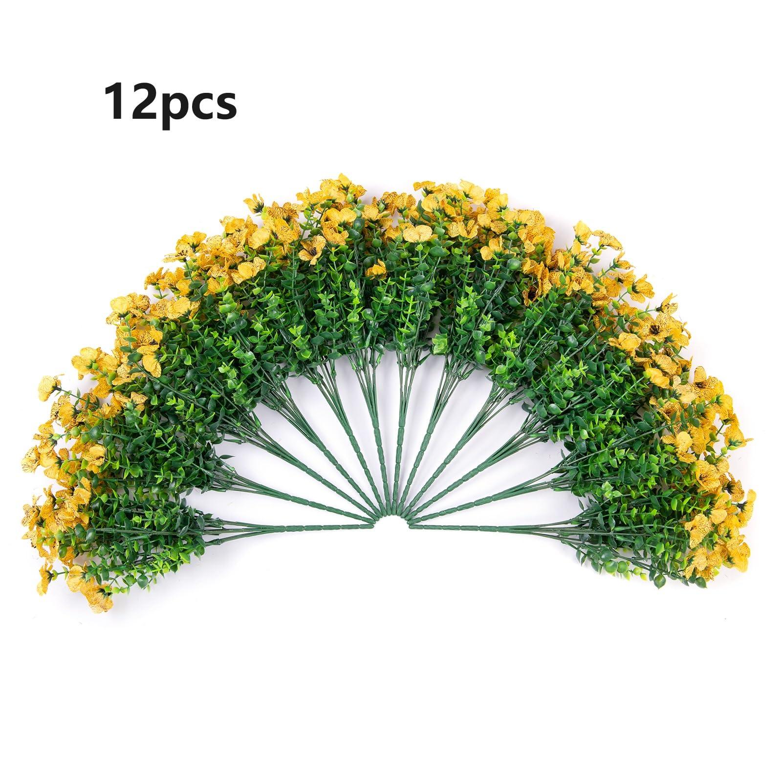 14" Silk Daisy with Eucalyptus 12 Bundles- Yellow - HyeFlora