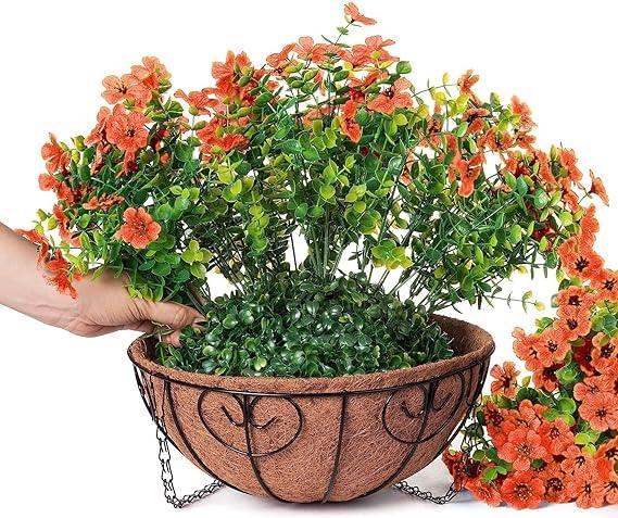 16" Artificial Daisy Mums with Hanging Basket- Orange - HyeFlora