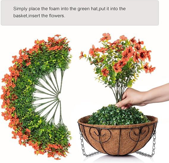 16" Artificial Daisy Mums with Hanging Basket- Orange - HyeFlora