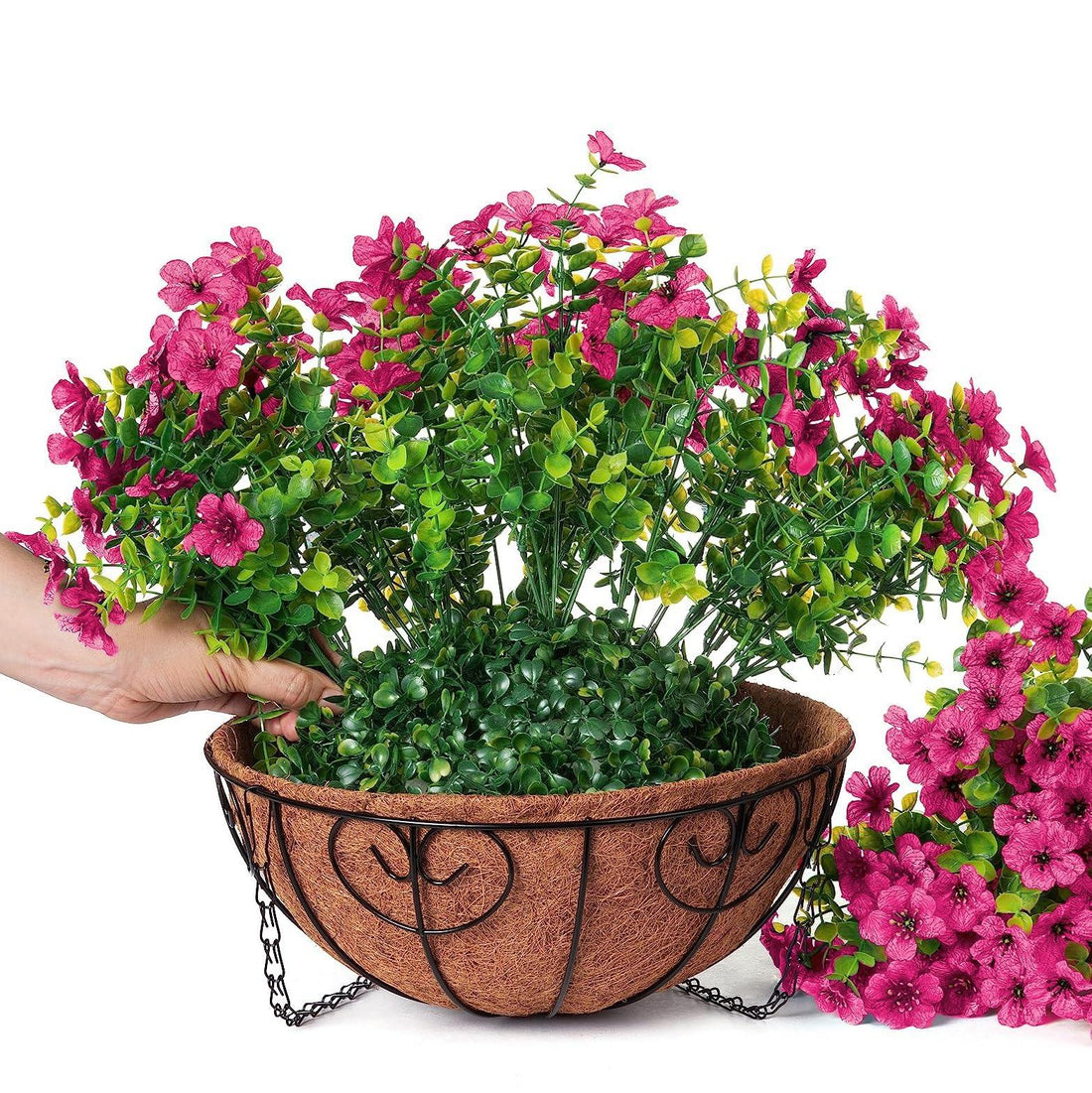 16" Artificial Daisy Mums with Hanging Basket- Rose Red - HyeFlora