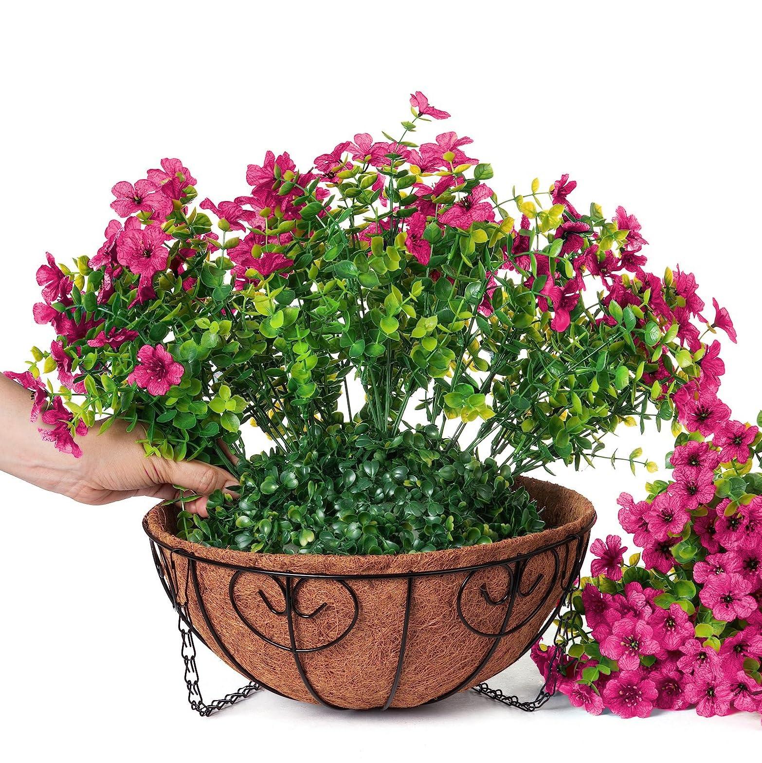 16" Artificial Daisy Mums with Hanging Basket- Rose Red - HyeFlora