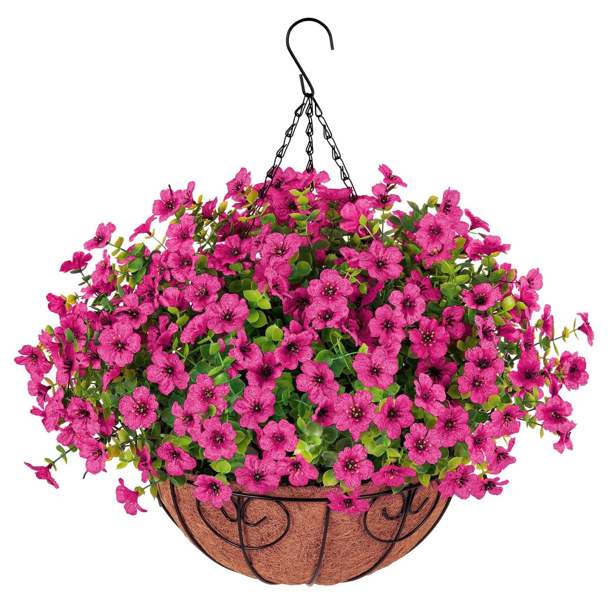 16" Artificial Daisy Mums with Hanging Basket- Rose Red - HyeFlora