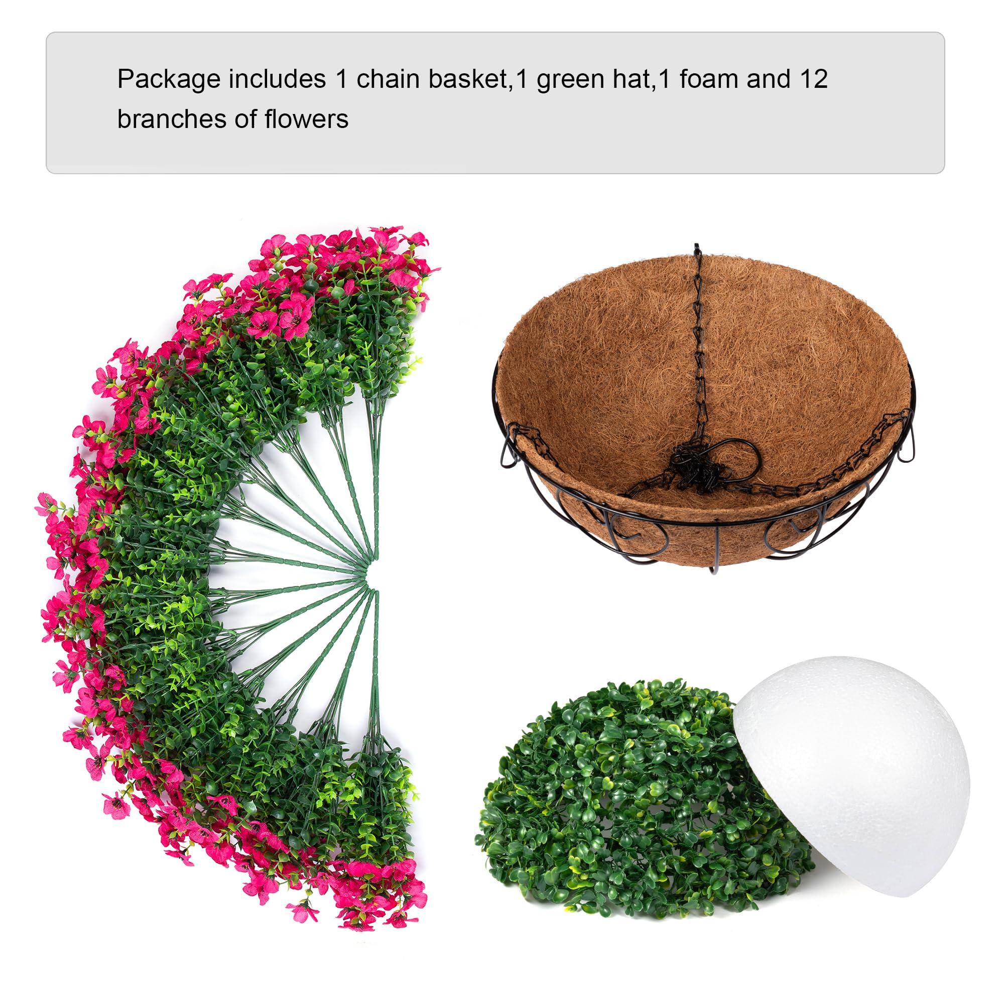 16" Artificial Daisy Mums with Hanging Basket- Rose Red - HyeFlora