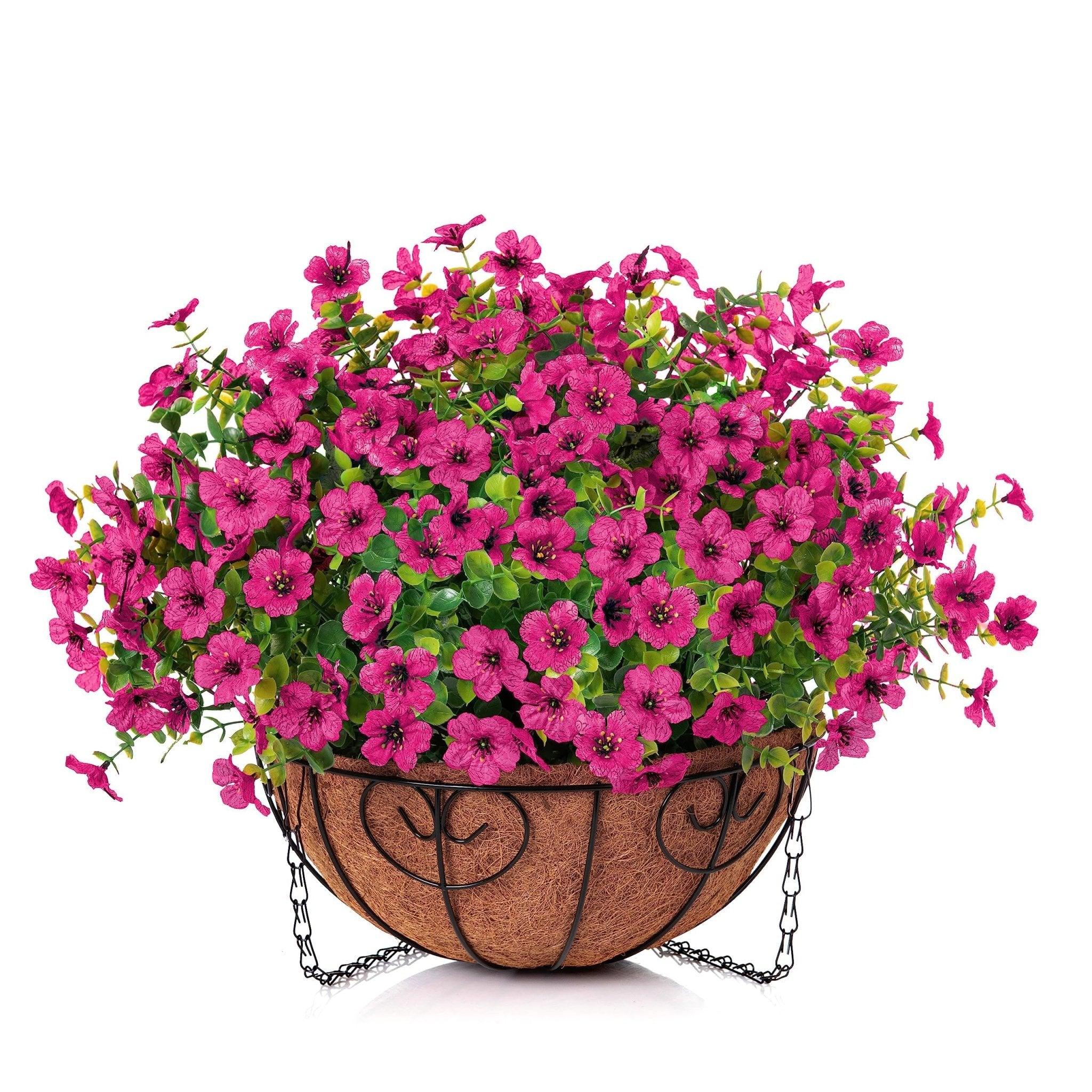 16" Artificial Daisy Mums with Hanging Basket- Rose Red - HyeFlora