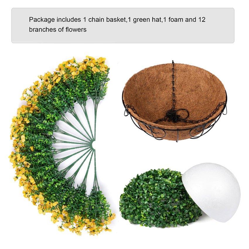 16" Artificial Daisy Mums with Hanging Basket- Yellow - HyeFlora