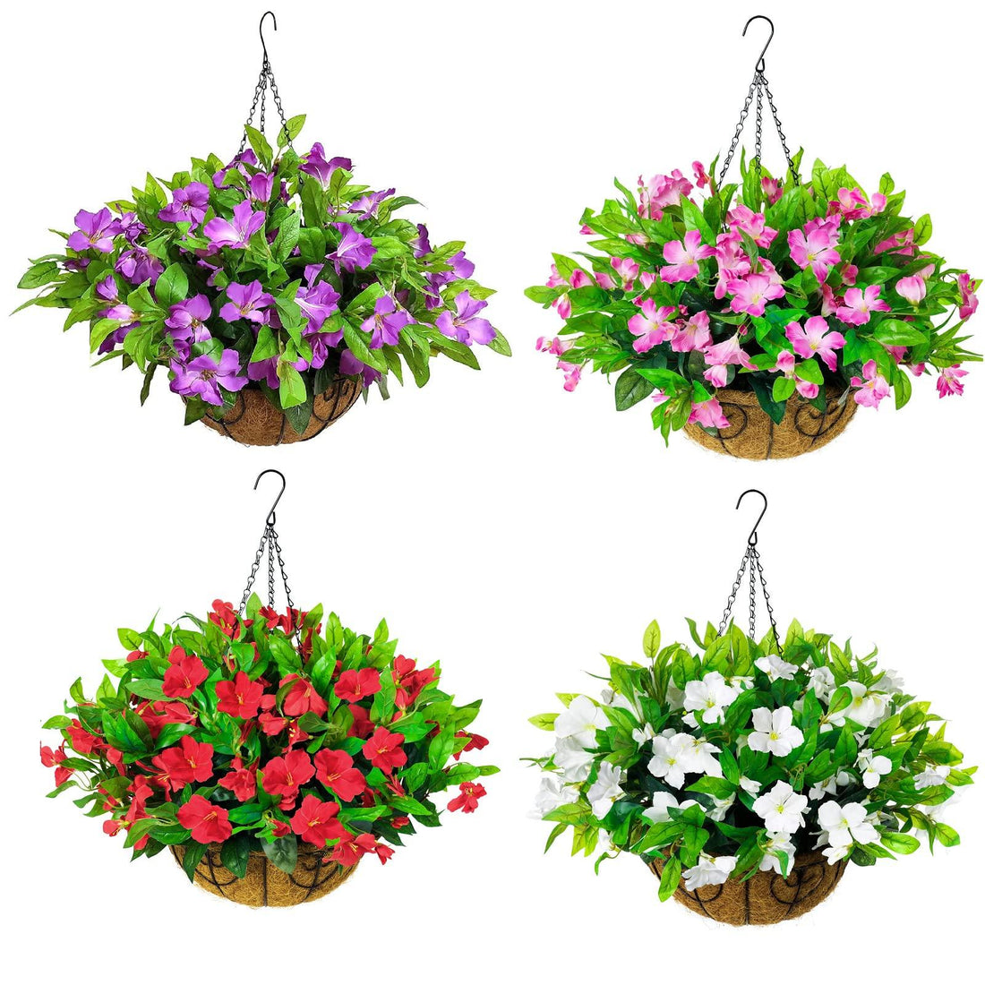 17" Faux Silk Azalea with Hanging Basket- White - HyeFlora