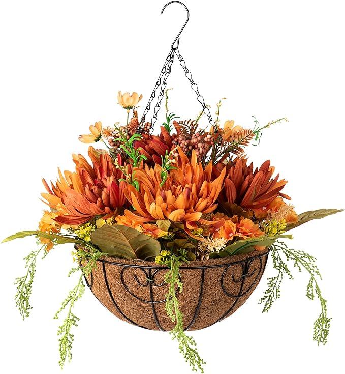 20" Fully Assembled Silk Chrysanthemum Hydrangea Arrangement- Orange Mix - HyeFlora