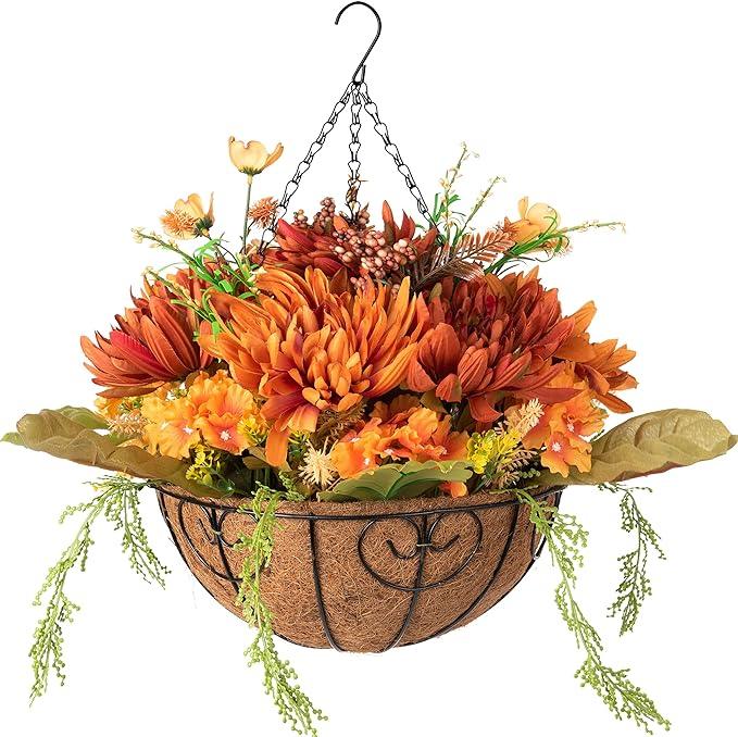 20" Fully Assembled Silk Chrysanthemum Hydrangea Arrangement- Orange Mix - HyeFlora