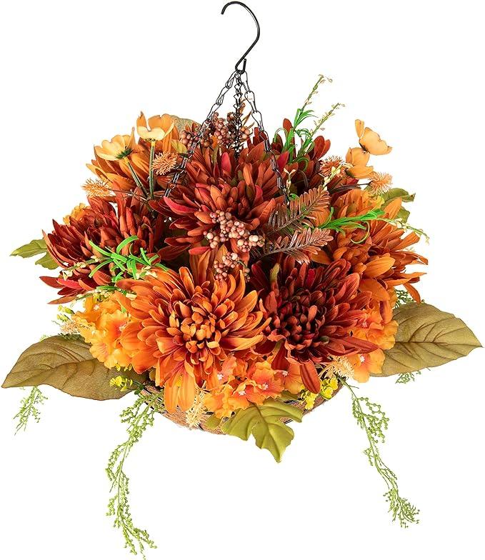 20" Fully Assembled Silk Chrysanthemum Hydrangea Arrangement- Orange Mix - HyeFlora