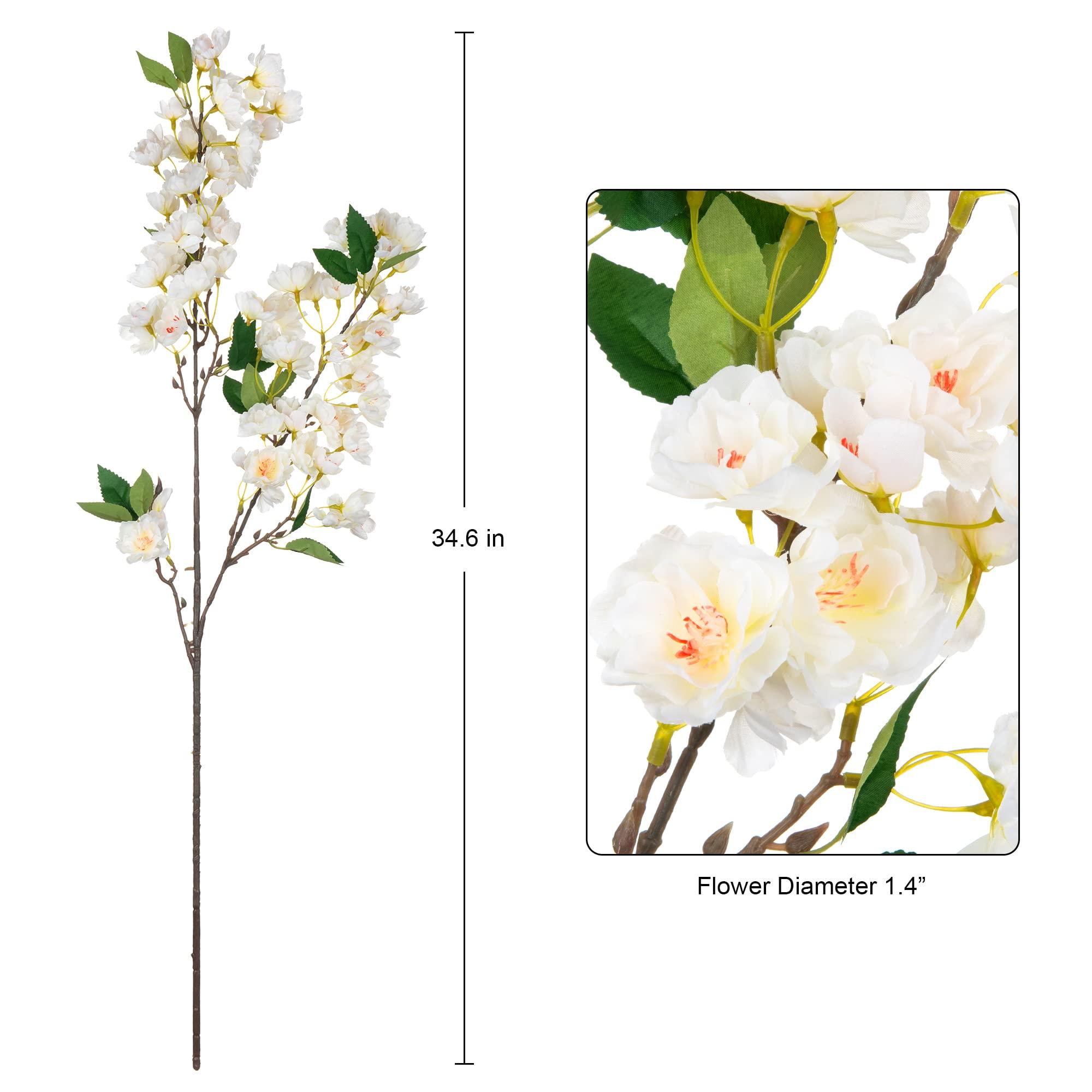 35” Faux Silk Cherry Blossom Branches 3pcs - White - HyeFlora