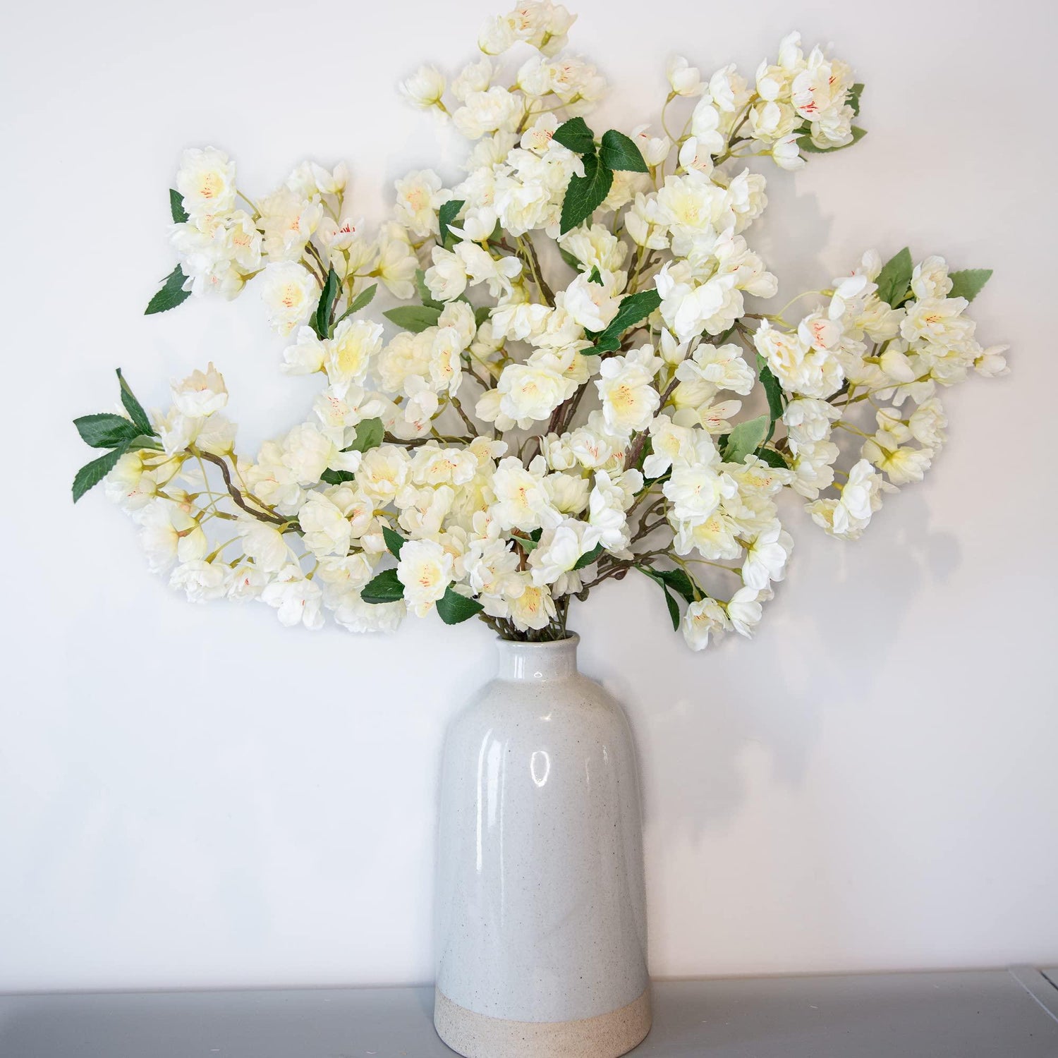 35” Faux Silk Cherry Blossom Branches 3pcs - White - HyeFlora