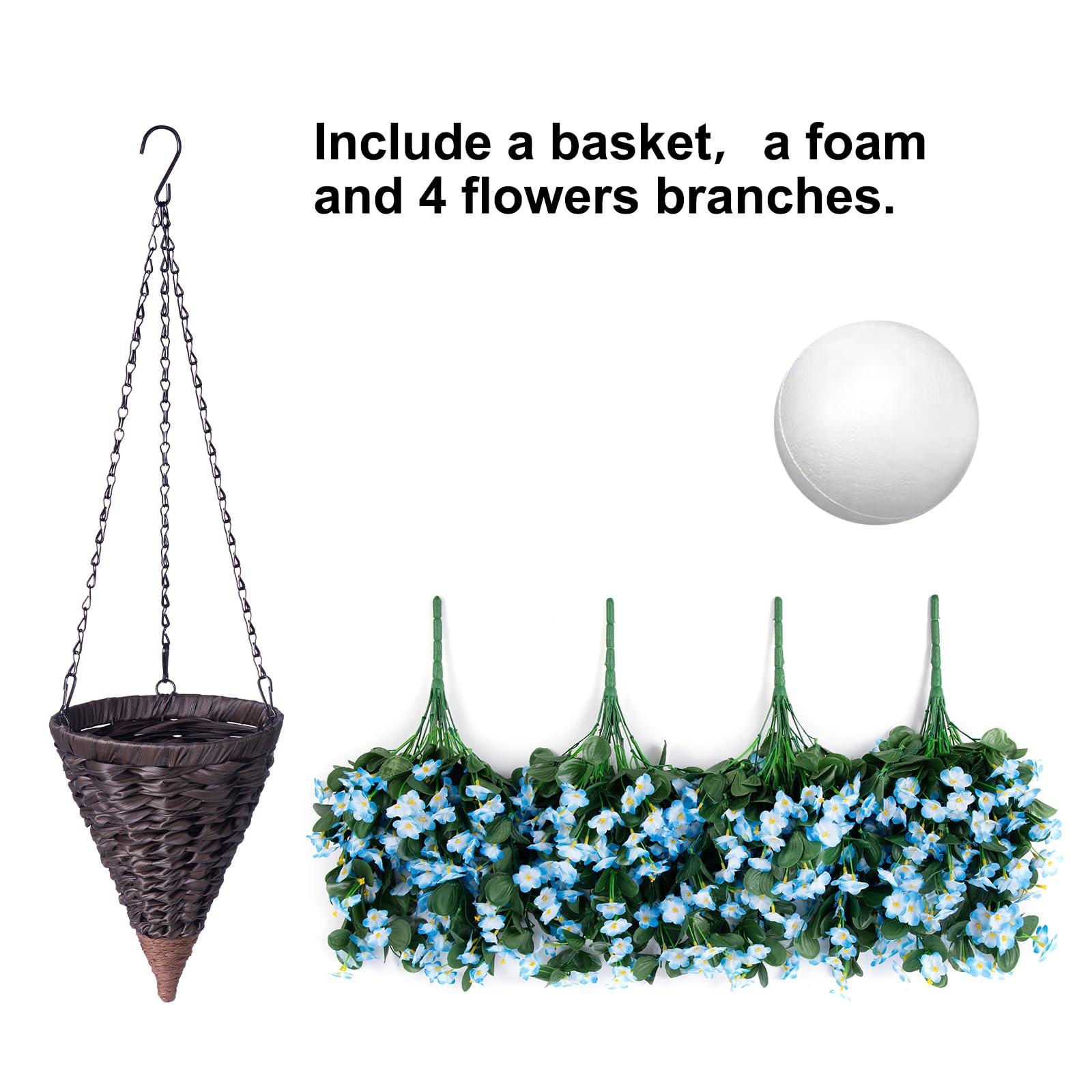 35" Faux Silk Morning Glories with Hanging Basket- Blue - HyeFlora