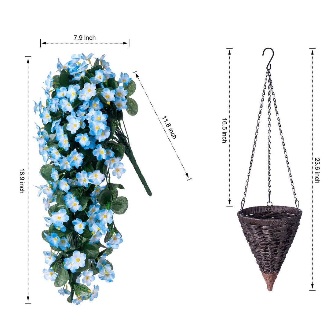 35" Faux Silk Morning Glories with Hanging Basket- Blue - HyeFlora
