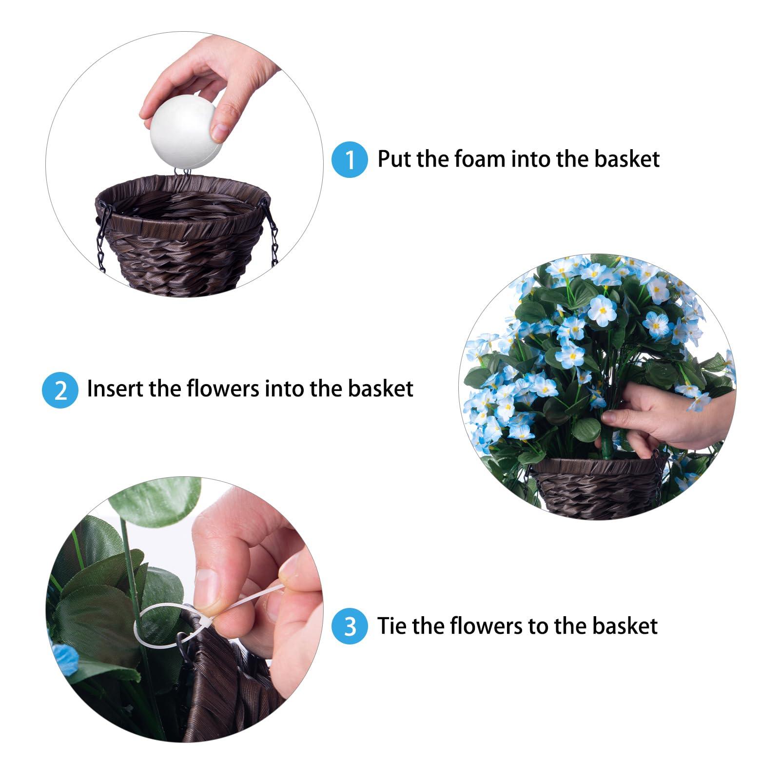 35" Faux Silk Morning Glories with Hanging Basket- Blue - HyeFlora