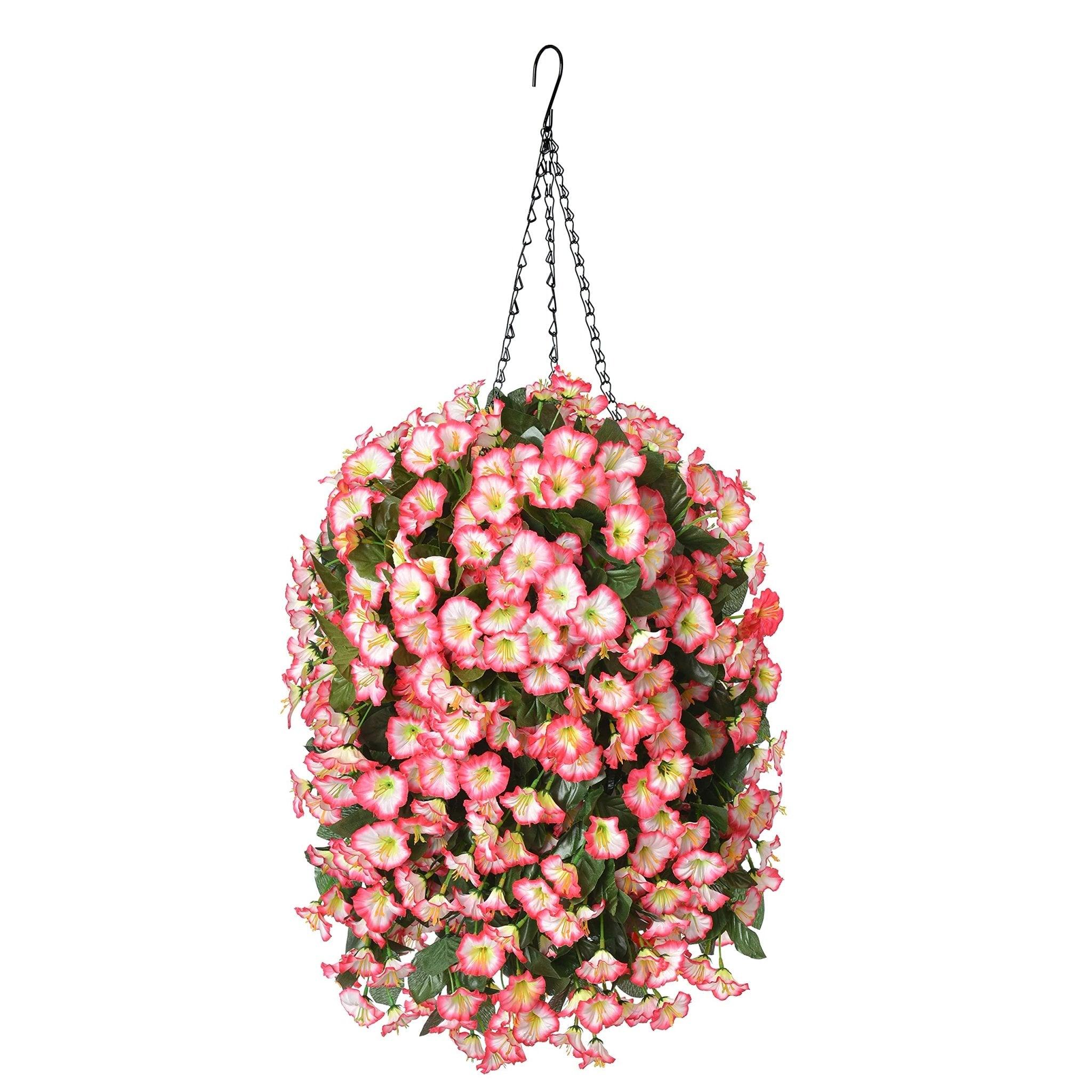 35" Faux Silk Morning Glories with Hanging Basket- Pink - HyeFlora