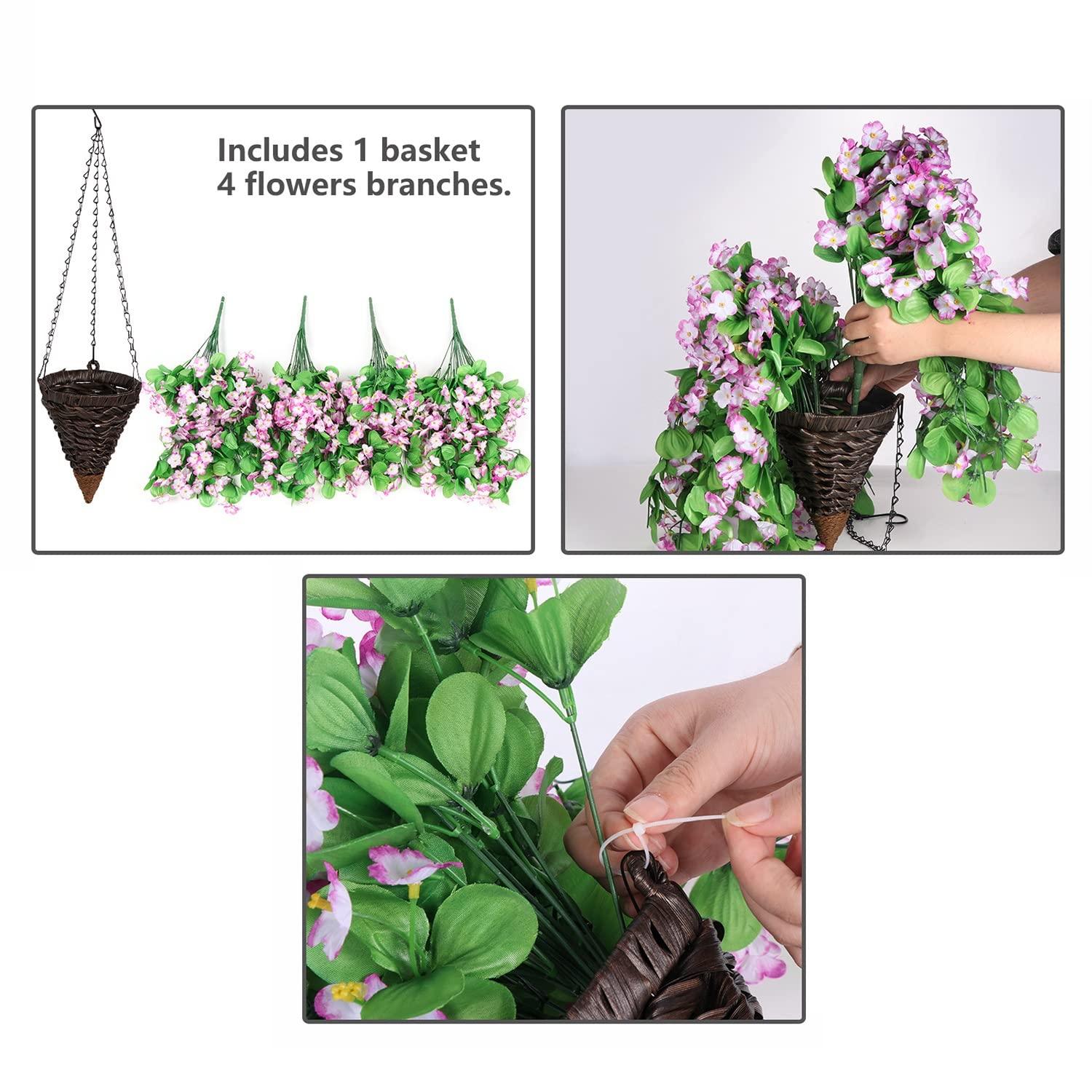 35" Faux Silk Morning Glories with Hanging Basket- Purple - HyeFlora