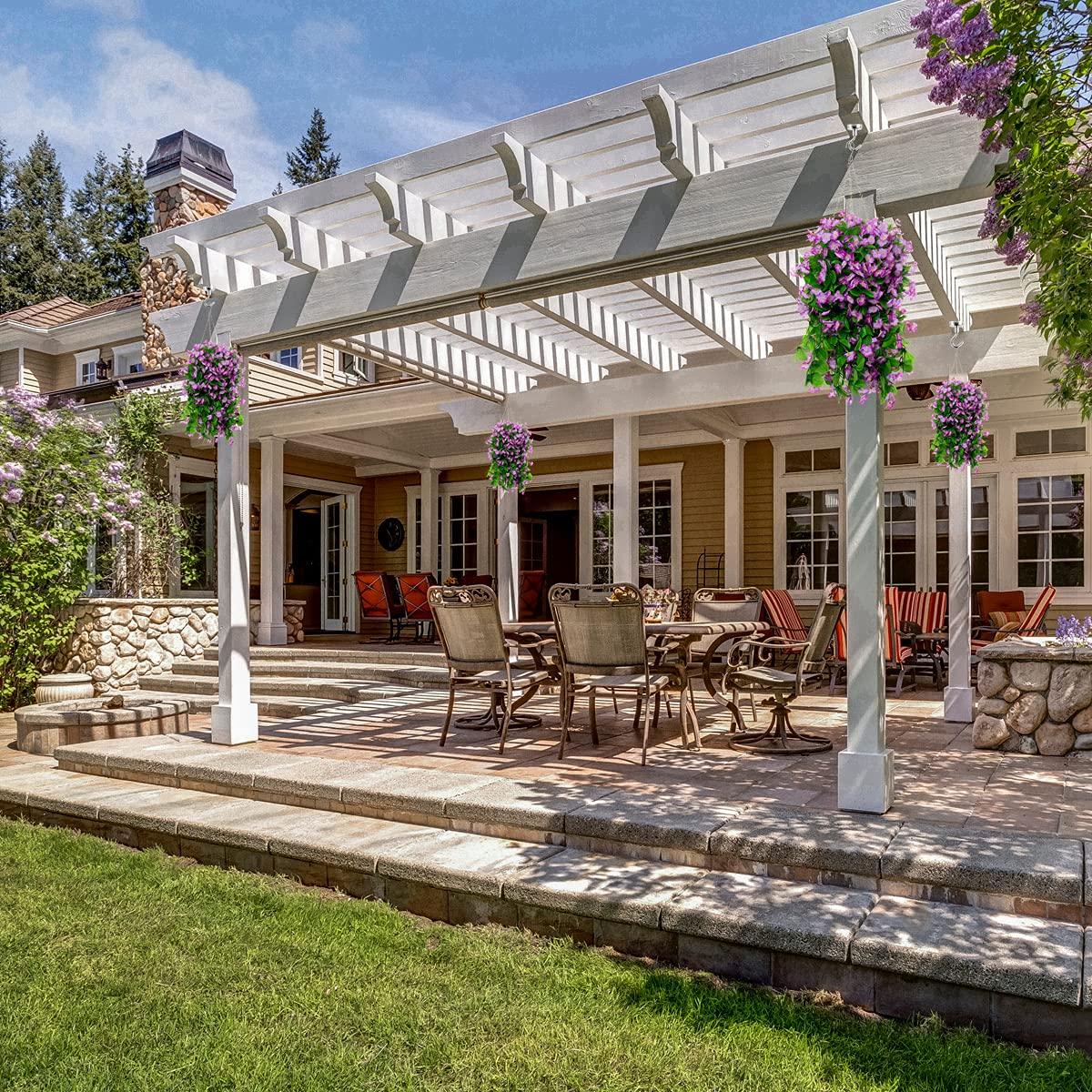 35" Faux Silk Morning Glories with Hanging Basket- Violet - HyeFlora