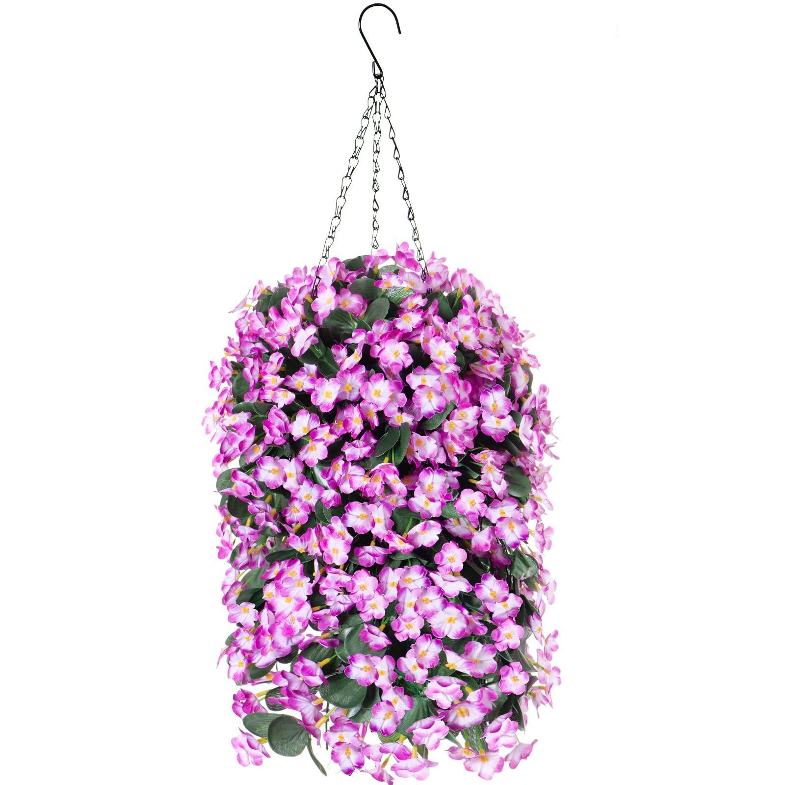 35" Faux Silk Morning Glories with Hanging Basket- Violet - HyeFlora