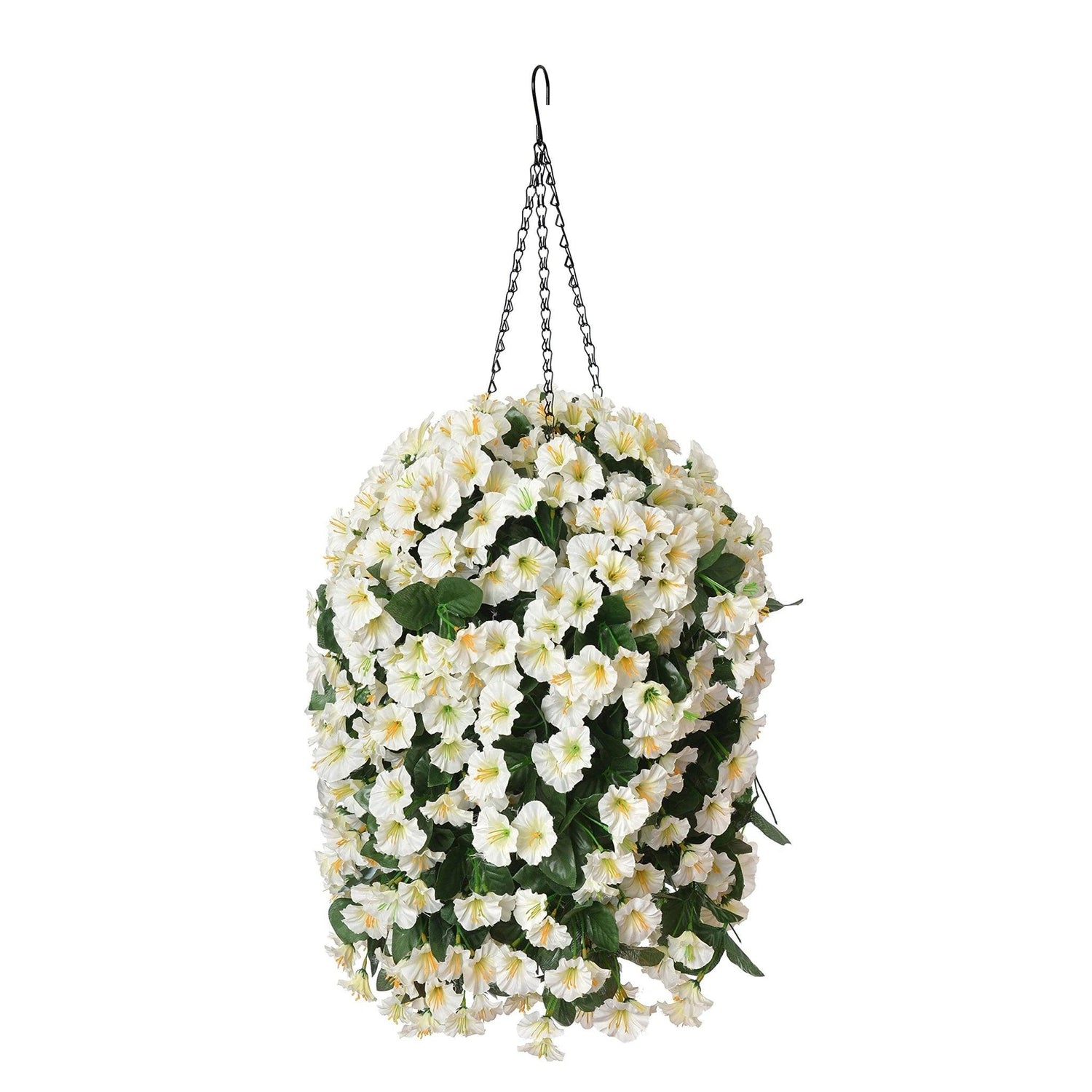 35" Faux Silk Morning Glories with Hanging Basket- White - HyeFlora