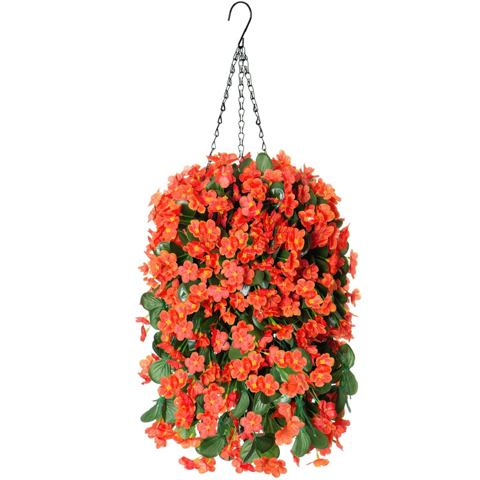 35" Faux Silk Orchid with Hanging Basket-Orange - HyeFlora