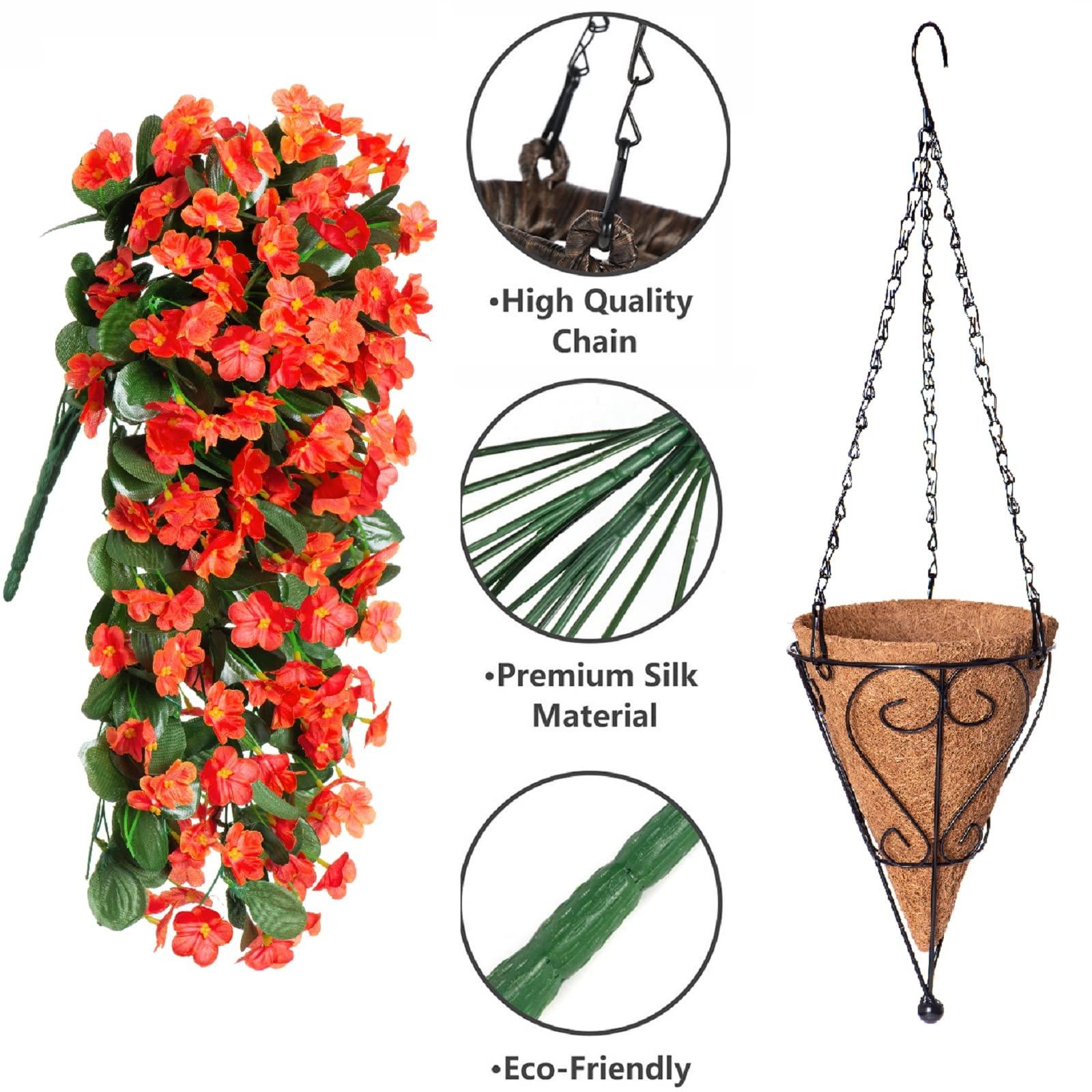 35" Faux Silk Orchid with Hanging Basket-Orange - HyeFlora