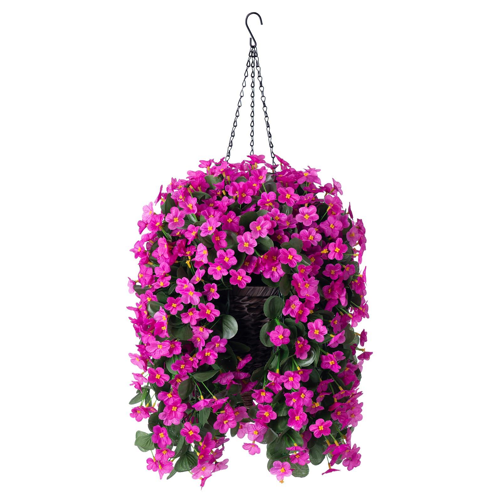 35" Faux Silk Orchid with Hanging Basket- Fuchsia - HyeFlora