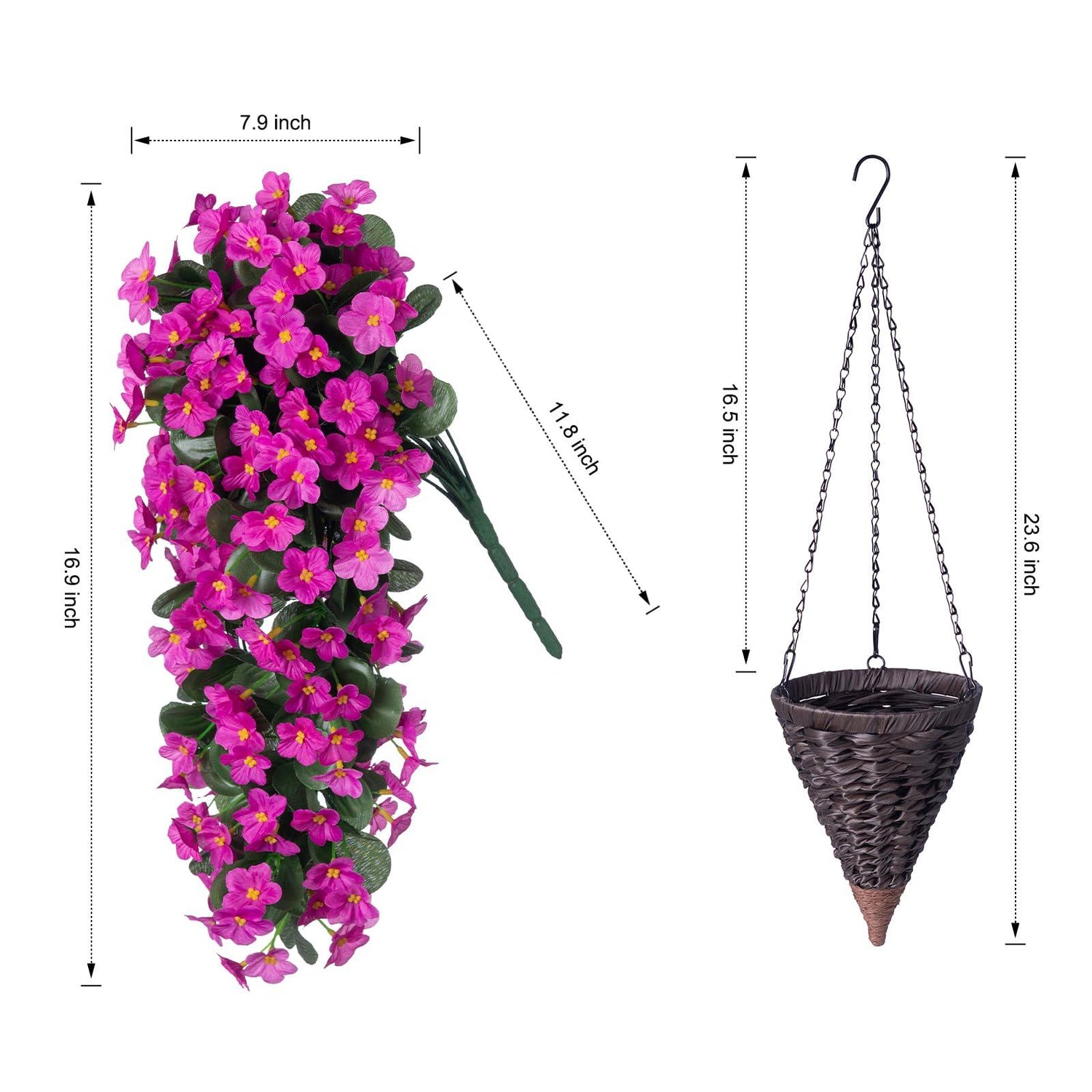 35" Faux Silk Orchid with Hanging Basket- Fuchsia - HyeFlora