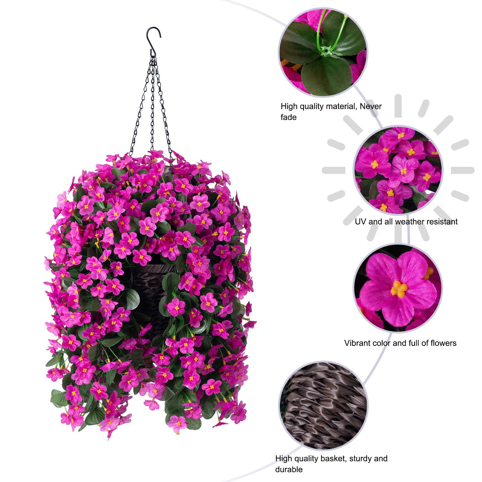 35" Faux Silk Orchid with Hanging Basket- Fuchsia - HyeFlora