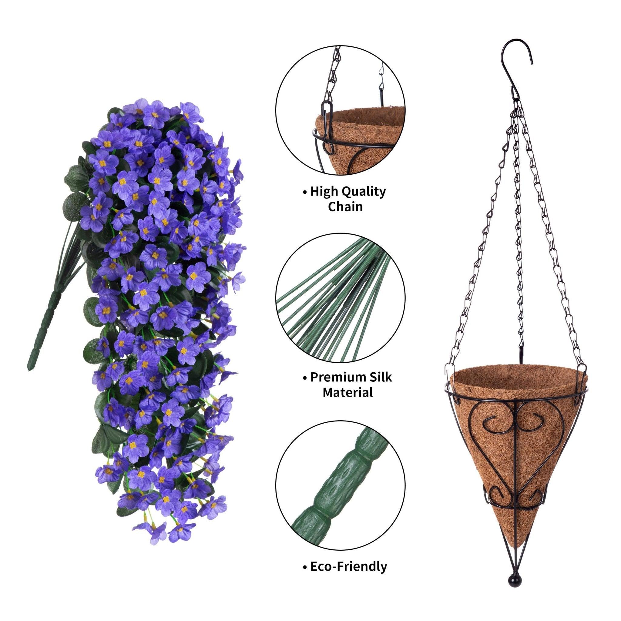 35" Faux Silk Orchid with Hanging Basket- Purple Blue - HyeFlora