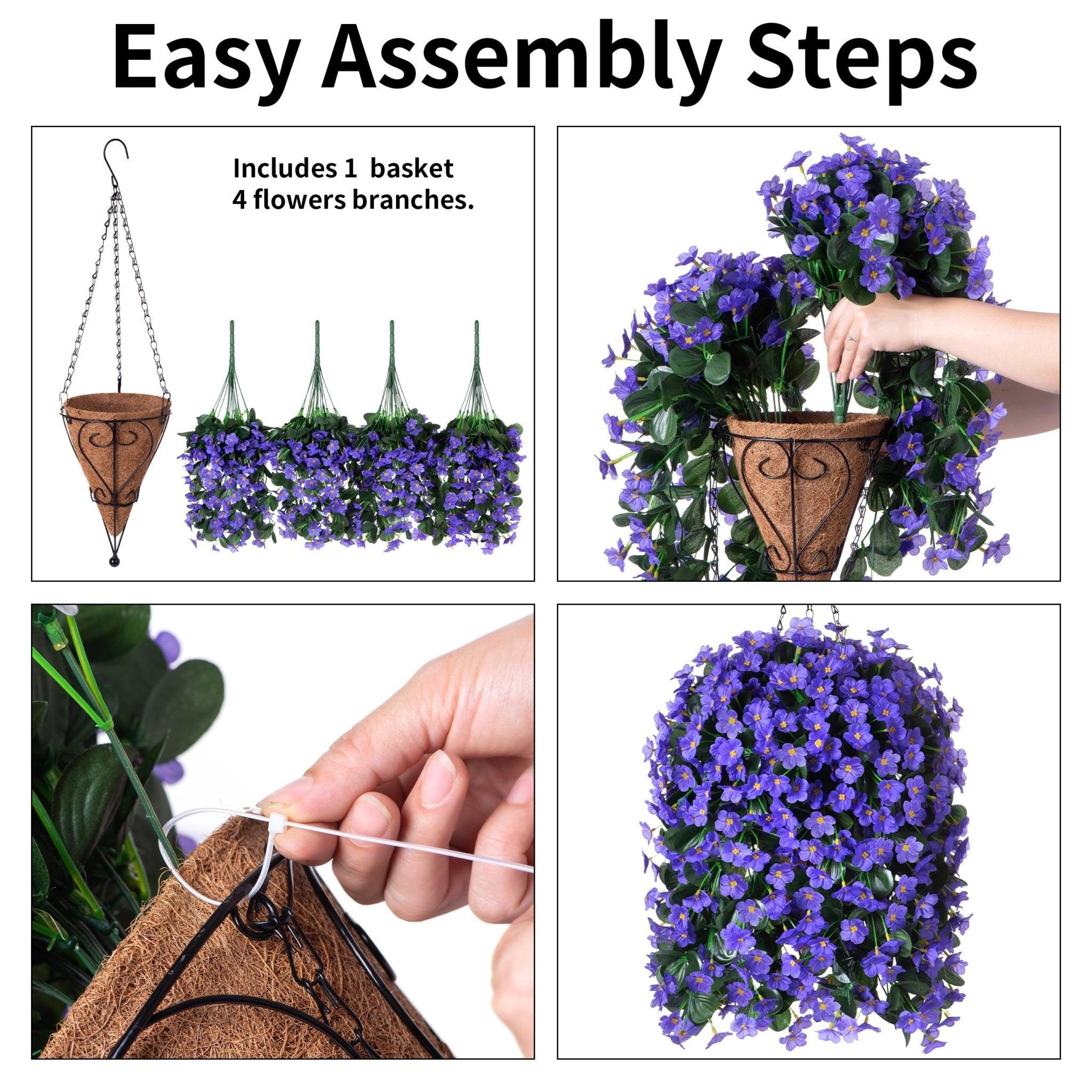 35" Faux Silk Orchid with Hanging Basket- Purple Blue - HyeFlora