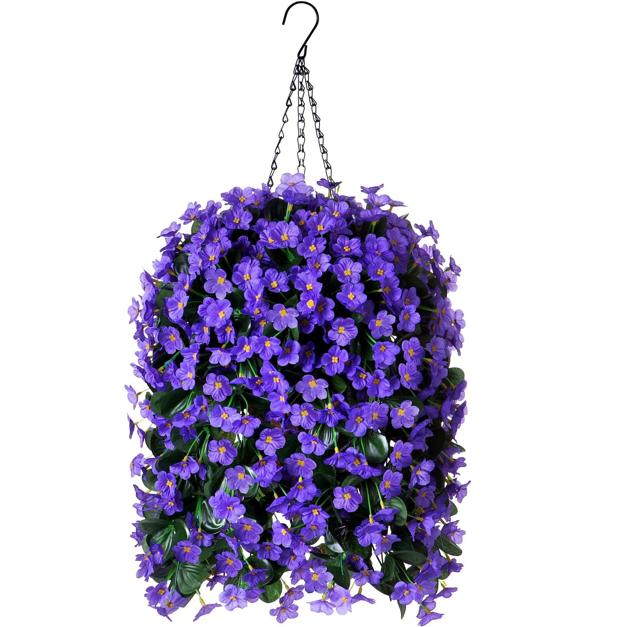 35" Faux Silk Orchid with Hanging Basket- Purple Blue - HyeFlora