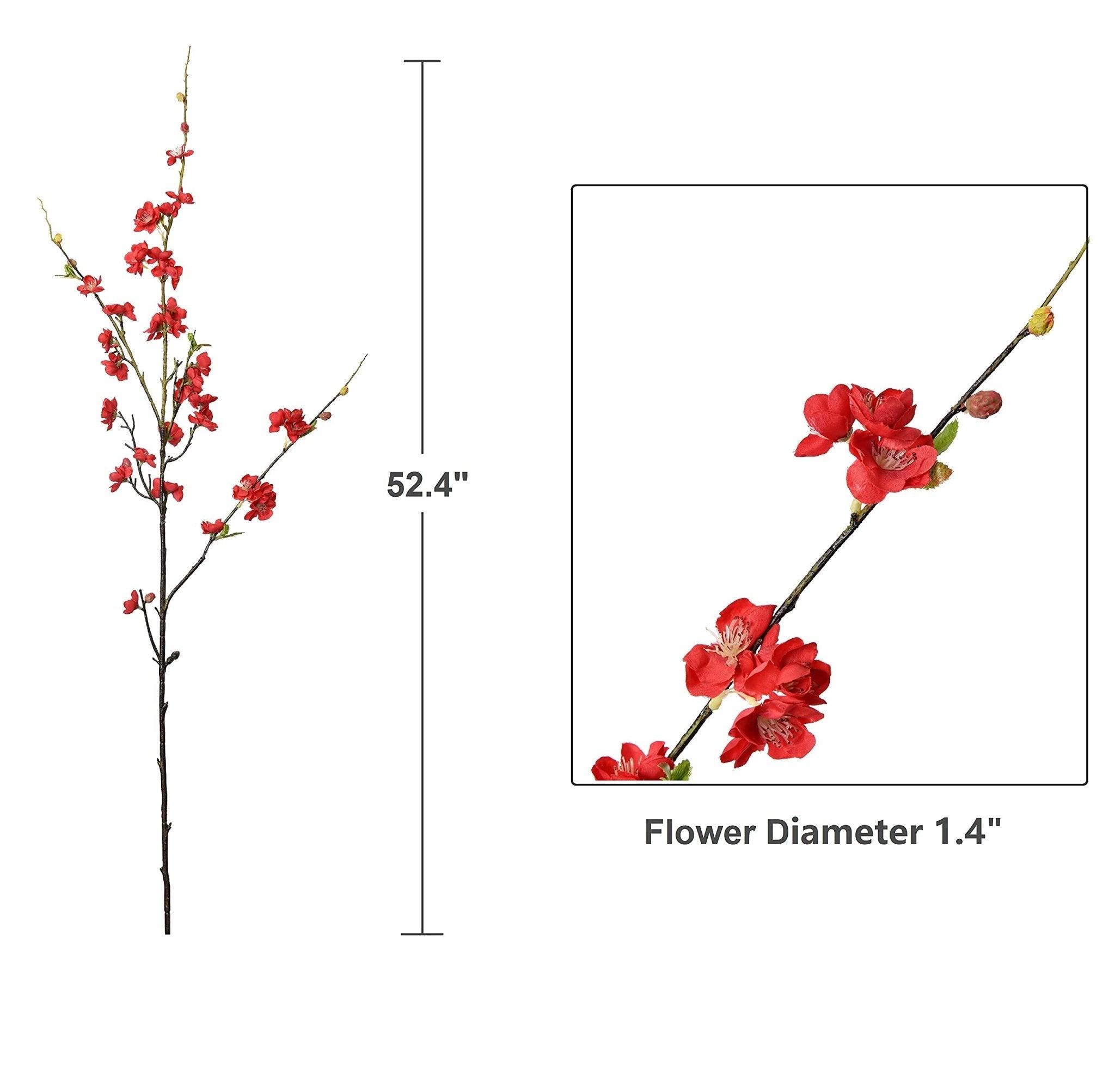 47” Faux Silk Plum Blossom Branches 4pcs - Red - HyeFlora